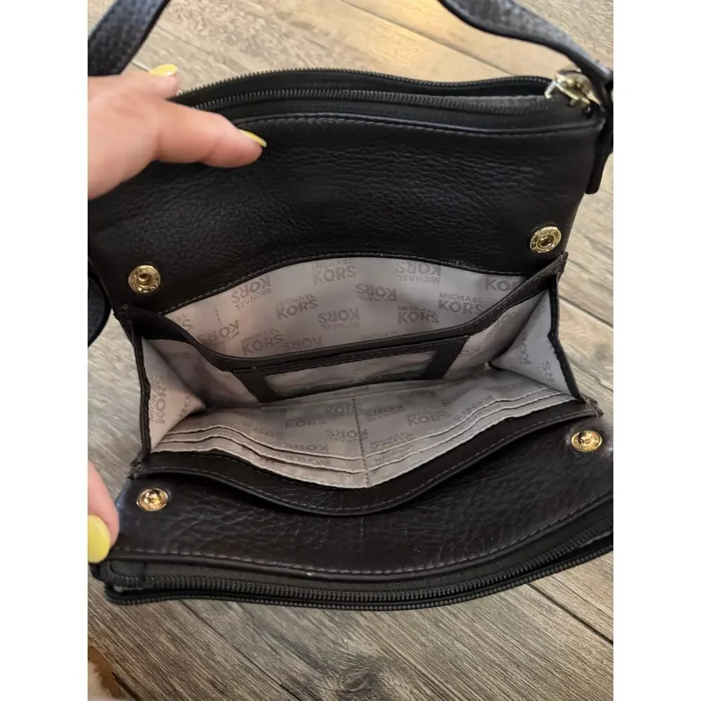 Michael Kors Fulton Crossbody Bag Leather Gold Tone Black